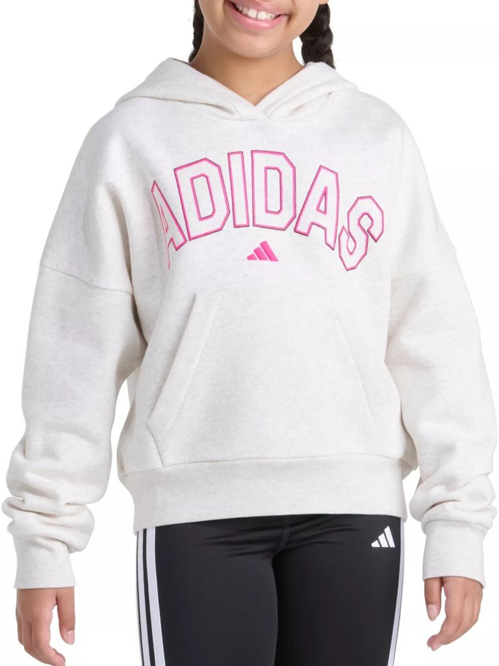 Adidas Girls' Graphic Fleece Pullover Hoodie - Color: Oatmeal Heather